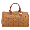 MCM Vicetos Boston Bag PVC Leather Brown Gold Tone Auth BA14989-2
