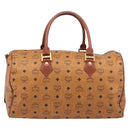 MCM Vicetos Boston Bag PVC Leather Brown Gold Tone Auth BA14989-3