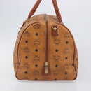 MCM Vicetos Boston Bag PVC Leather Brown Gold Tone Auth BA14989-4