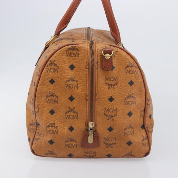 MCM Vicetos Boston Bag PVC Leather Brown Gold Tone Auth BA14989