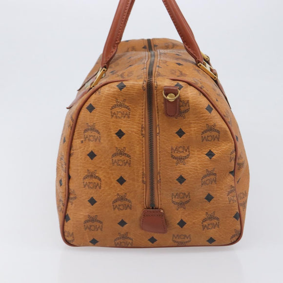 MCM Vicetos Boston Bag PVC Leather Brown Gold Tone Auth BA14989