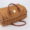 MCM Vicetos Boston Bag PVC Leather Brown Gold Tone Auth BA14989-6