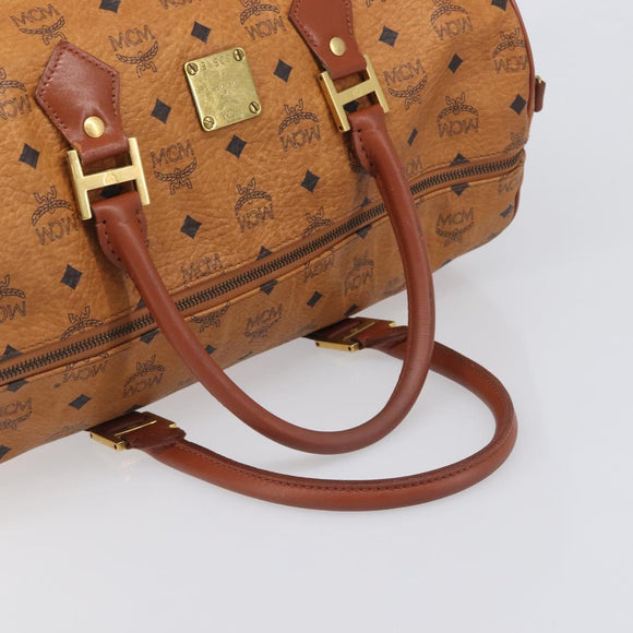 MCM Vicetos Boston Bag PVC Leather Brown Gold Tone Auth BA14989