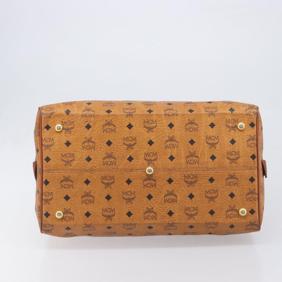 MCM Vicetos Boston Bag PVC Leather Brown Gold Tone Auth BA14989