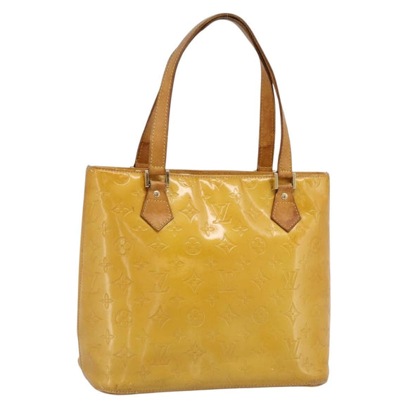 LOUIS VUITTON Monogram Vernis Houston Hand Bag Lime Yellow M91055 Auth BA14990