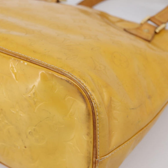 LOUIS VUITTON Monogram Vernis Houston Hand Bag Lime Yellow M91055 Auth BA14990