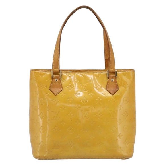 LOUIS VUITTON Monogram Vernis Houston Hand Bag Lime Yellow M91055 Auth BA14990