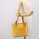 LOUIS VUITTON Monogram Vernis Houston Hand Bag Lime Yellow M91055 Auth BA14990-23