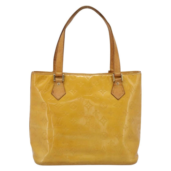 LOUIS VUITTON Monogram Vernis Houston Hand Bag Lime Yellow M91055 Auth BA14990