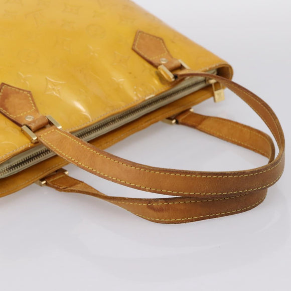 LOUIS VUITTON Monogram Vernis Houston Hand Bag Lime Yellow M91055 Auth BA14990