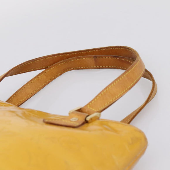 LOUIS VUITTON Monogram Vernis Houston Hand Bag Lime Yellow M91055 Auth BA14990