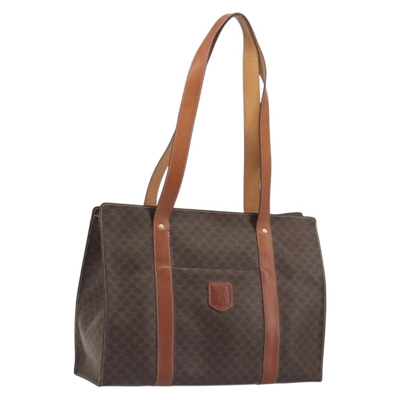 CELINE Macadam Tote Bag PVC Leather Brown Gold Tone Auth BA14994A