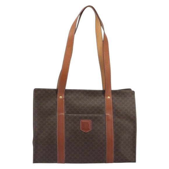 CELINE Macadam Tote Bag PVC Leather Brown Gold Tone Auth BA14994A