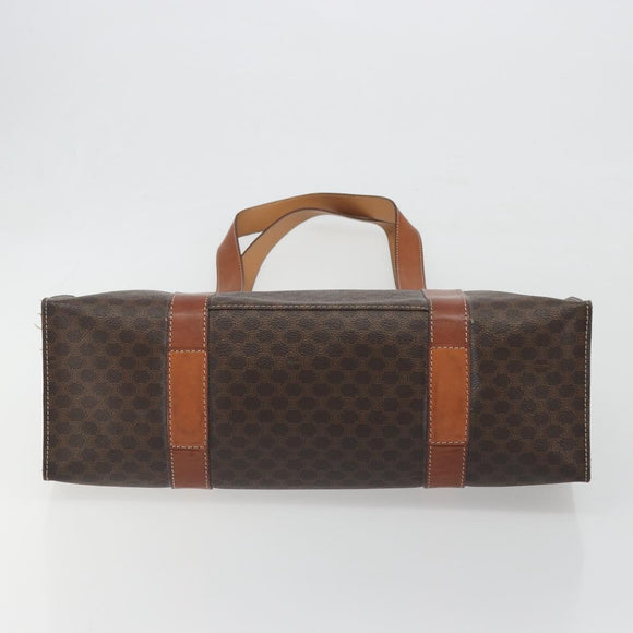 CELINE Macadam Tote Bag PVC Leather Brown Gold Tone Auth BA14994A