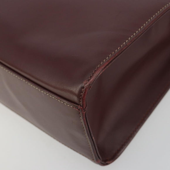CARTIER Hand Bag Leather Bordeaux Gold Tone Auth BA14995