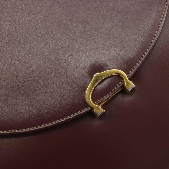 CARTIER Hand Bag Leather Bordeaux Gold Tone Auth BA14995
