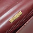 CARTIER Hand Bag Leather Bordeaux Gold Tone Auth BA14995-16