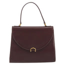 CARTIER Hand Bag Leather Bordeaux Gold Tone Auth BA14995-2