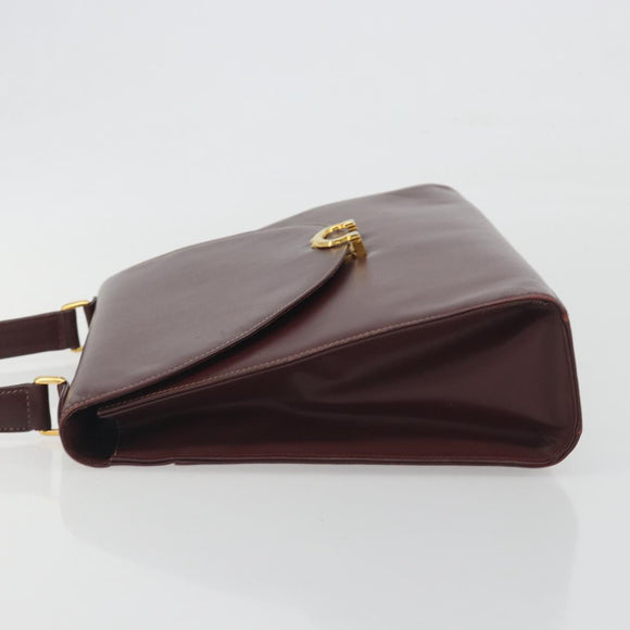 CARTIER Hand Bag Leather Bordeaux Gold Tone Auth BA14995