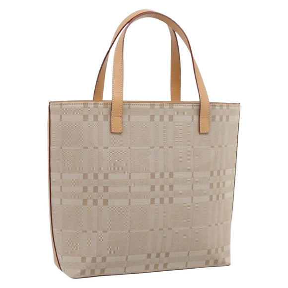 BURBERRY Hand Bag Canvas Beige Gold Tone Auth BA14997A