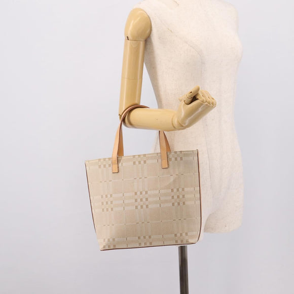 BURBERRY Hand Bag Canvas Beige Gold Tone Auth BA14997A