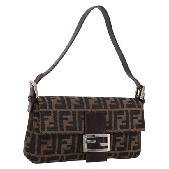 FENDI Zucca Canvas Mamma Baguette Shoulder Bag Brown Silver Auth BA14998SAV
