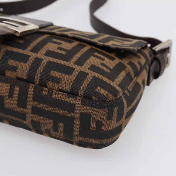 FENDI Zucca Canvas Mamma Baguette Shoulder Bag Brown Silver Auth BA14998SAV