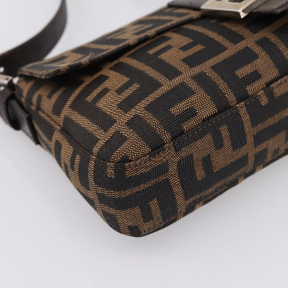 FENDI Zucca Canvas Mamma Baguette Shoulder Bag Brown Silver Auth BA14998SAV