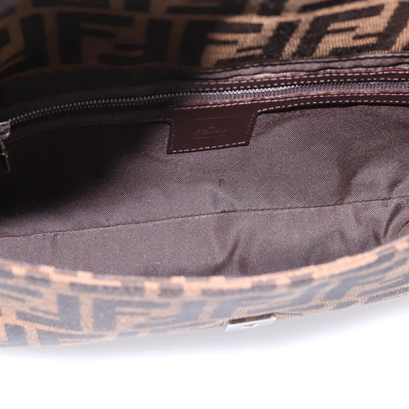 FENDI Zucca Canvas Mamma Baguette Shoulder Bag Brown Silver Auth BA14998SAV
