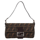 FENDI Zucca Canvas Mamma Baguette Shoulder Bag Brown Silver Auth BA14998SAV-2