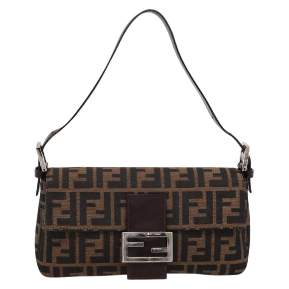 FENDI Zucca Canvas Mamma Baguette Shoulder Bag Brown Silver Auth BA14998SAV