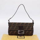 FENDI Zucca Canvas Mamma Baguette Shoulder Bag Brown Silver Auth BA14998SAV-22