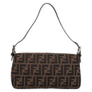 FENDI Zucca Canvas Mamma Baguette Shoulder Bag Brown Silver Auth BA14998SAV-3