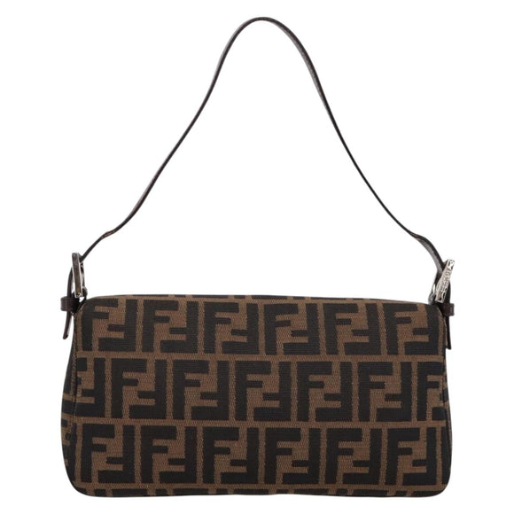 FENDI Zucca Canvas Mamma Baguette Shoulder Bag Brown Silver Auth BA14998SAV