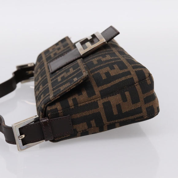 FENDI Zucca Canvas Mamma Baguette Shoulder Bag Brown Silver Auth BA14998SAV