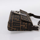 FENDI Zucca Canvas Mamma Baguette Shoulder Bag Brown Silver Auth BA14998SAV-5