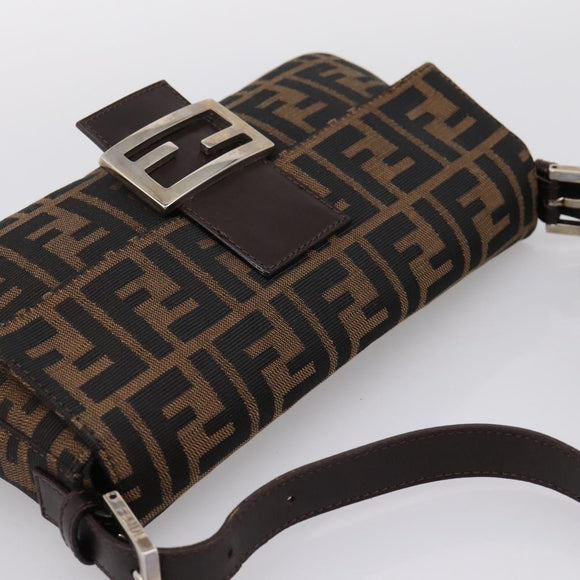 FENDI Zucca Canvas Mamma Baguette Shoulder Bag Brown Silver Auth BA14998SAV