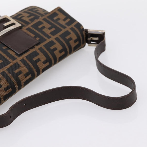 FENDI Zucca Canvas Mamma Baguette Shoulder Bag Brown Silver Auth BA14998SAV