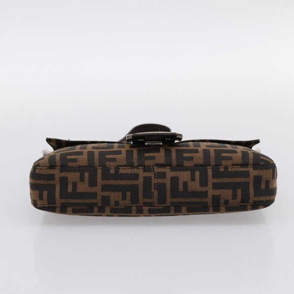 FENDI Zucca Canvas Mamma Baguette Shoulder Bag Brown Silver Auth BA14998SAV