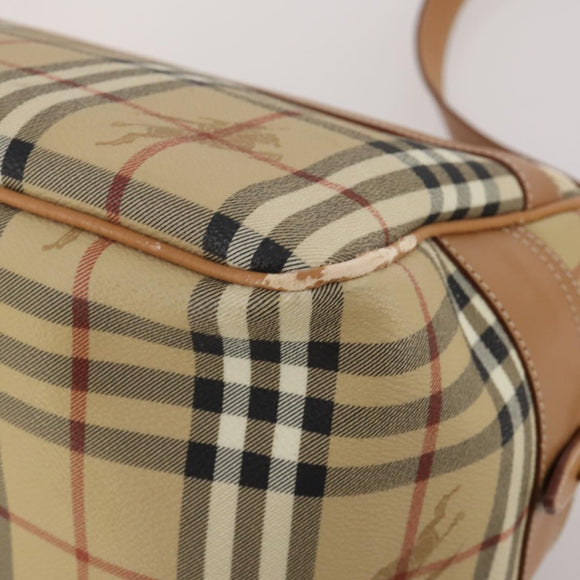 Burberrys Nova Check Shoulder Bag PVC Leather Beige Gold Tone Auth BA14999
