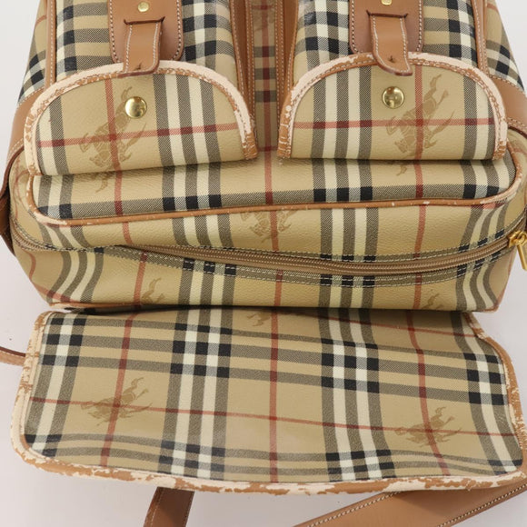 Burberrys Nova Check Shoulder Bag PVC Leather Beige Gold Tone Auth BA14999
