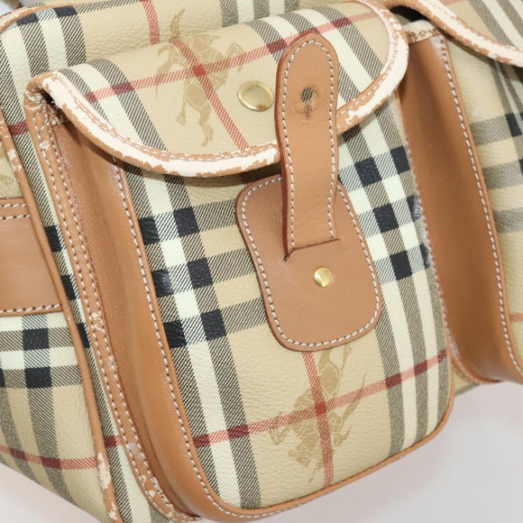 Burberrys Nova Check Shoulder Bag PVC Leather Beige Gold Tone Auth BA14999