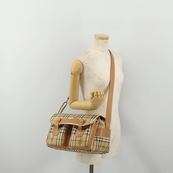 Burberrys Nova Check Shoulder Bag PVC Leather Beige Gold Tone Auth BA14999