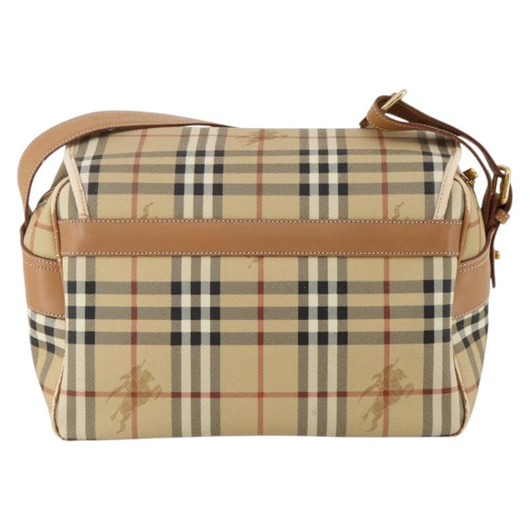 Burberrys Nova Check Shoulder Bag PVC Leather Beige Gold Tone Auth BA14999