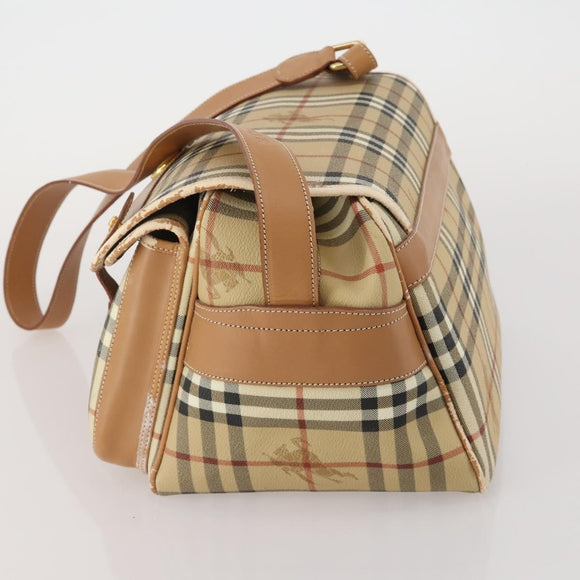 Burberrys Nova Check Shoulder Bag PVC Leather Beige Gold Tone Auth BA14999