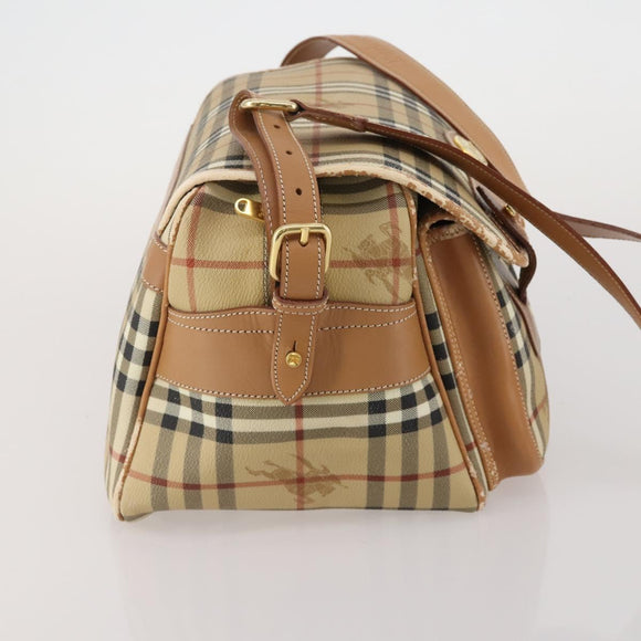 Burberrys Nova Check Shoulder Bag PVC Leather Beige Gold Tone Auth BA14999