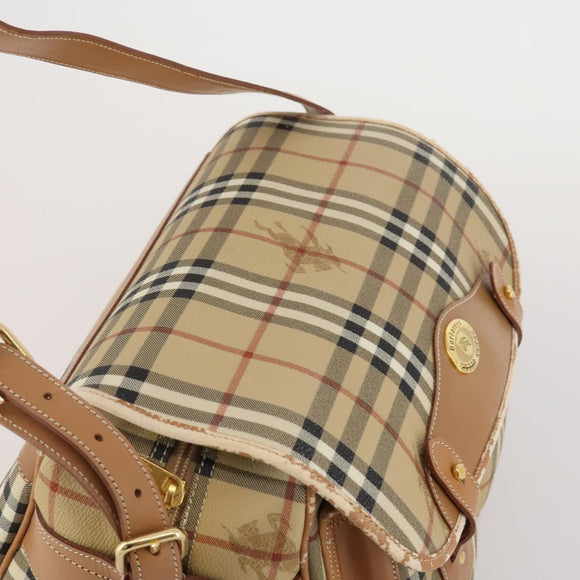 Burberrys Nova Check Shoulder Bag PVC Leather Beige Gold Tone Auth BA14999