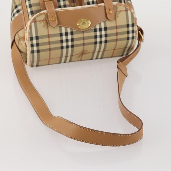 Burberrys Nova Check Shoulder Bag PVC Leather Beige Gold Tone Auth BA14999