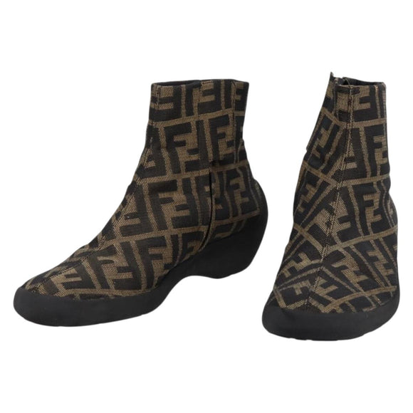 FENDI Zucca Canvas Short Boots Brown Black Auth BA15000A