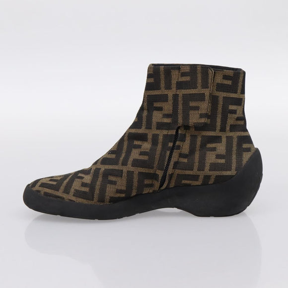 FENDI Zucca Canvas Short Boots Brown Black Auth BA15000A